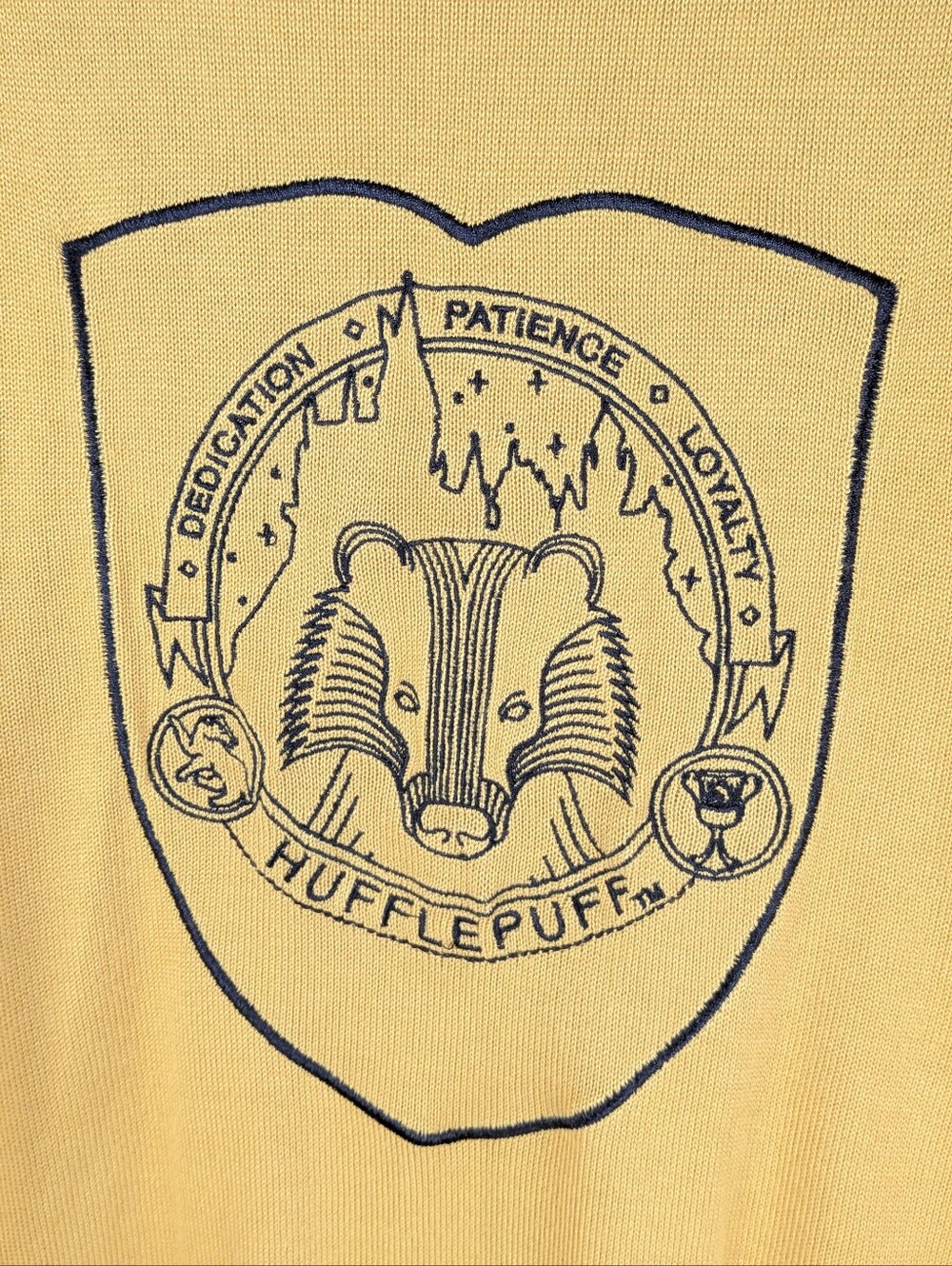 NWOT Harry Potter Hufflepuff Tunic Cardigan 2X Patch Embroidery Yellow Gray - Picture 7 of 7